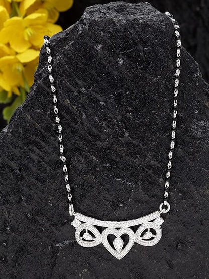 Daily Wear Mangalsutra in 925 Sterling Silver Lightweight Stone Studded Platinum Plated Design