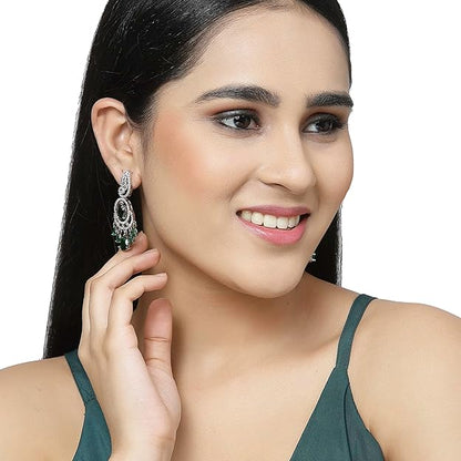 American Diamond Oval Leaf Drop Earrings