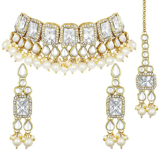Crystal Collar Necklace Kundan Set