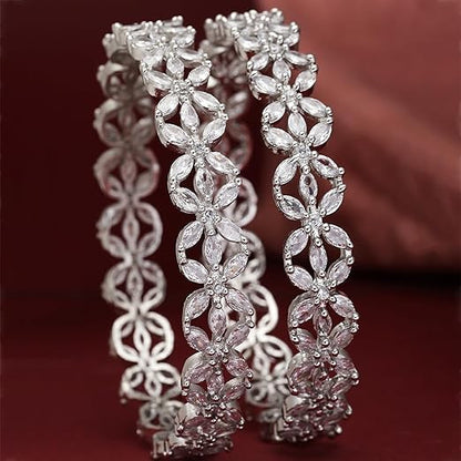 Silver Plated Bracelets Floral Design Set of 2