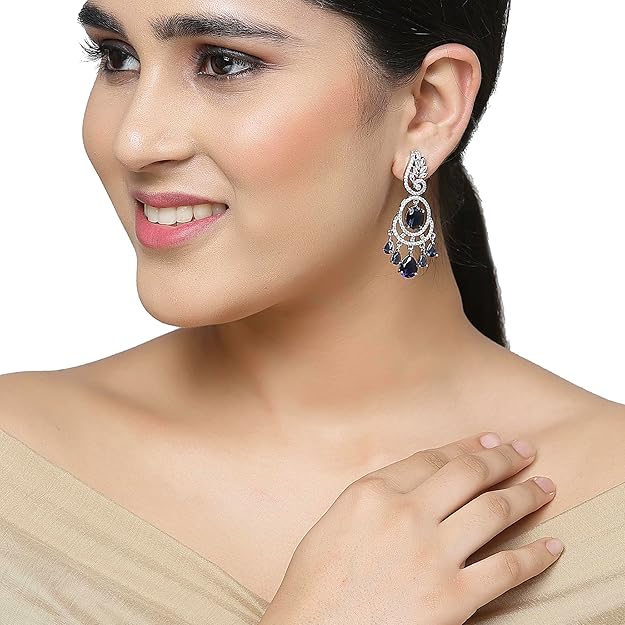 American Diamond Oval Leaf Drop Earrings