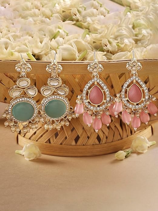 Genuine Turquoise Drop Earrings Style in Turquoise Blue Kundan and Austrian Diamond Jhumki Design