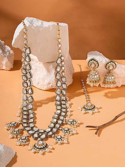 Kundan Meenakari Jewellery Green Bridal Set