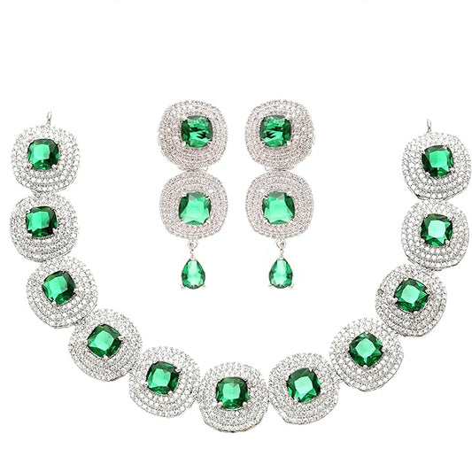 AD Set Jewellery Rhodium Triangular Shaped Jewellery Set
