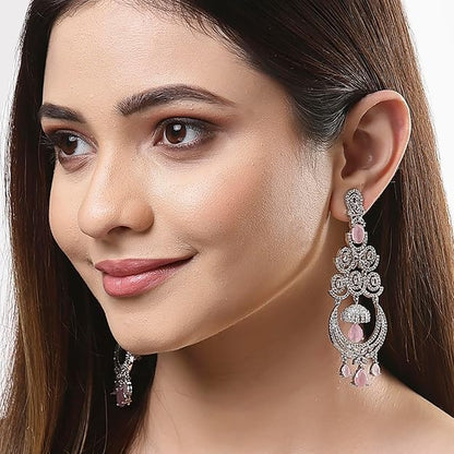 American Diamond Floral Chandelier Drop Earrings