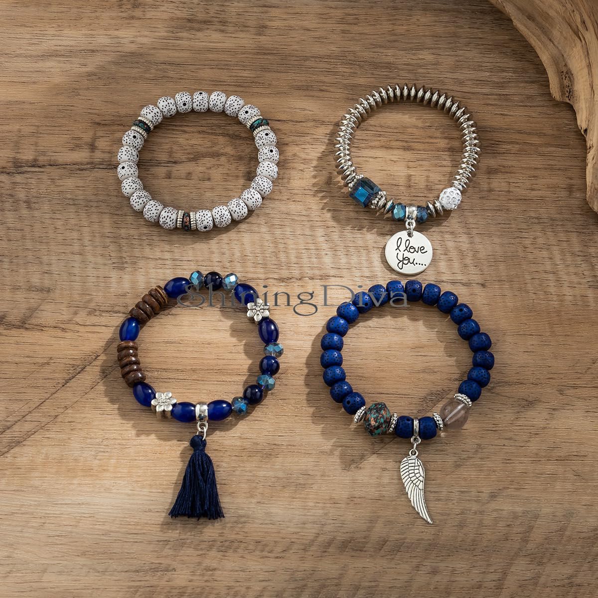 Bohemian I Love You Feather Charm Beaded Multilayer Bracelet for Women & Girls