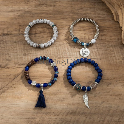 Bohemian I Love You Feather Charm Beaded Multilayer Bracelet for Women & Girls