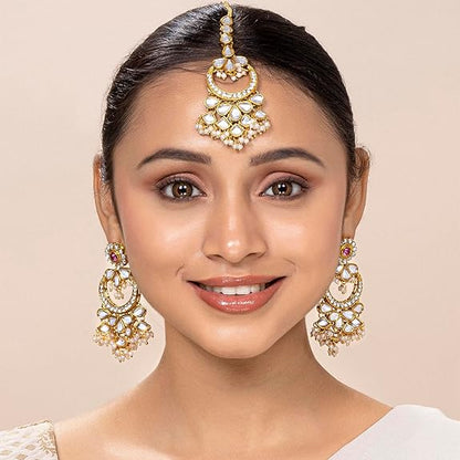 Gold Mangtika Kundan in Traditional Ethnic Jewellery Set Design for Women