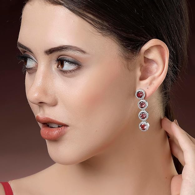 American Diamond Silver Tone Drop Earrings