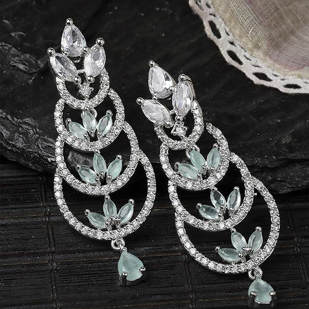 American Diamond Crescent Dangle Earrings
