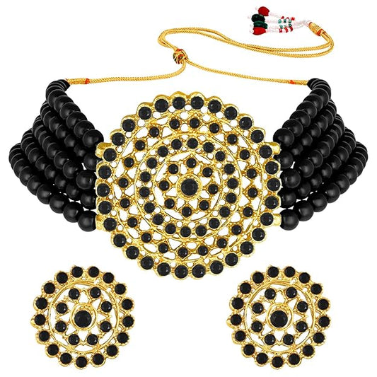 Pearl Choker Necklace Round Earrings Set