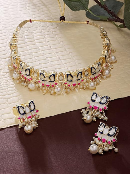 Blue Meenakari Choker Necklace Set