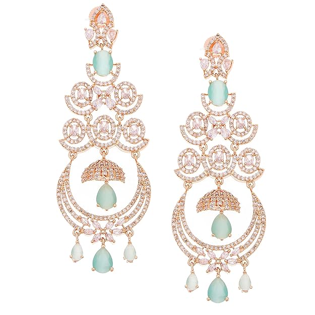 American Diamond Floral Chandelier Drop Earrings