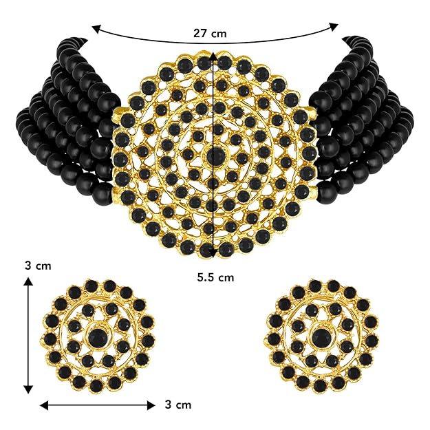 Women's Necklace and Earring Set in Pearl Choker Necklace with Round Earrings Jewellery Gift Set