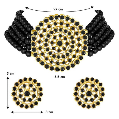 Women's Necklace and Earring Set in Pearl Choker Necklace with Round Earrings Jewellery Gift Set