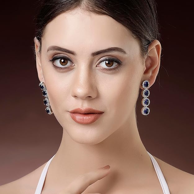American Diamond Silver Tone Drop Earrings
