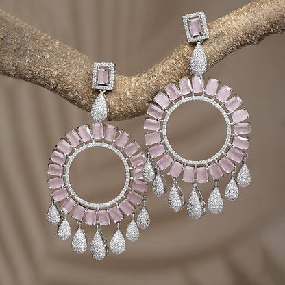 American Diamond Circular Handcrafted Drop Earrings