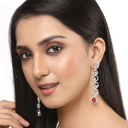 American Diamond Circular Drop Earrings