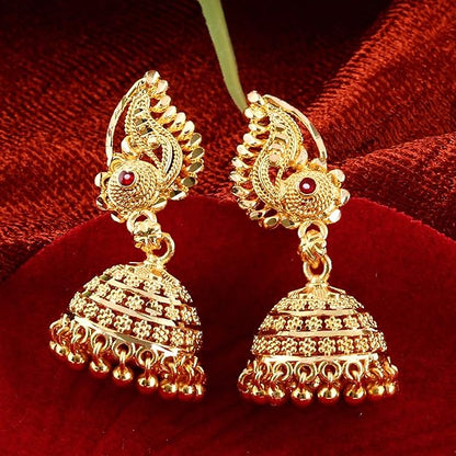 Meenakari Peacock Ruby Jhumki Earrings Set
