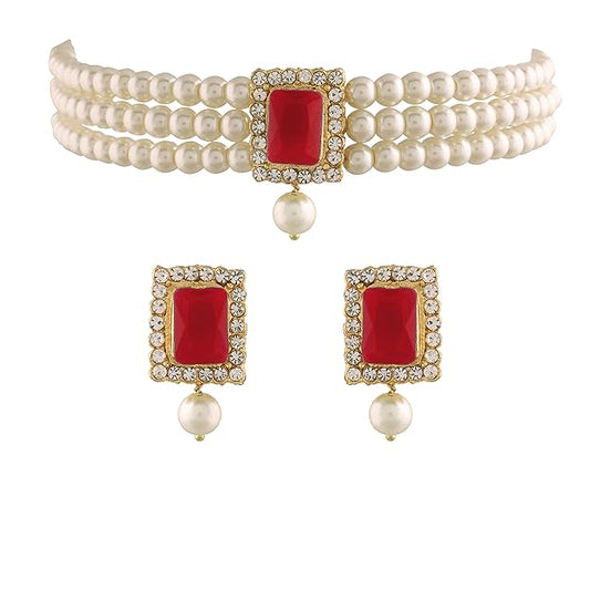 Pearl Choker Necklace Jewellery Set