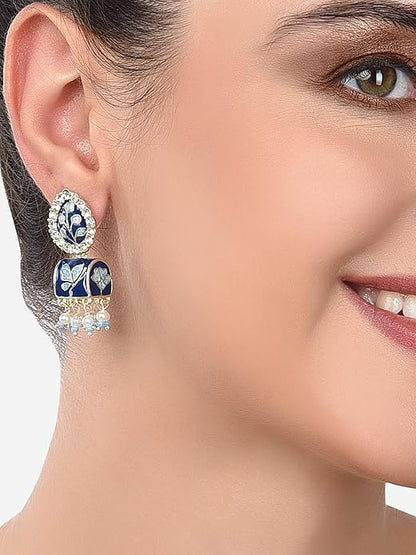 Blue And Pink Meenakari Jhumki Earrings Set Of 2