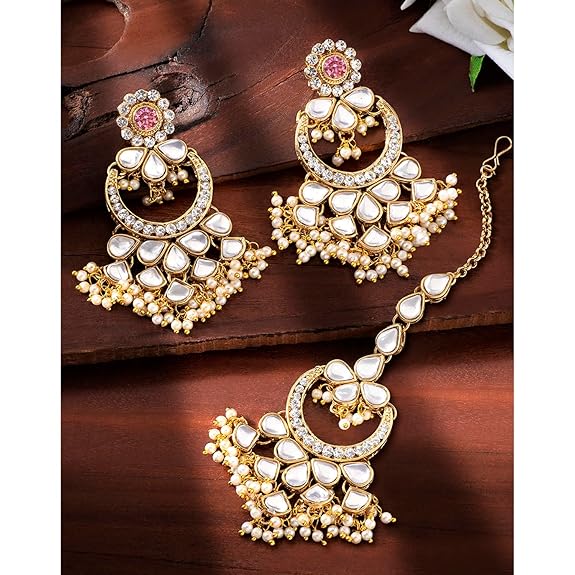 Gold Mangtika Kundan in Traditional Ethnic Jewellery Set Design for Women