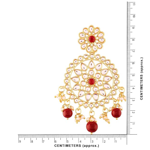 Indian Head Jewelry in 18K Gold Plated Kundan & Pearl Chandbali Earring Set