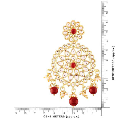 Indian Head Jewelry in 18K Gold Plated Kundan & Pearl Chandbali Earring Set
