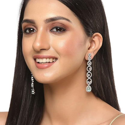 American Diamond Circular Drop Earrings