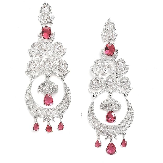 American Diamond Floral Chandelier Drop Earrings