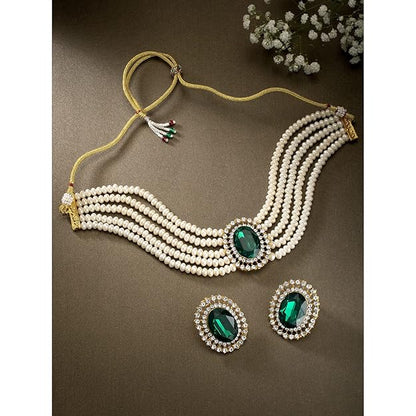 Choker Necklace in Gold Plated Traditional Stone Studded Pearl Choker Necklace Jewellery Set for Women and Girls