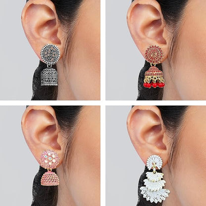 Multicolor Oxidised Earrings Jhumka Set of 4