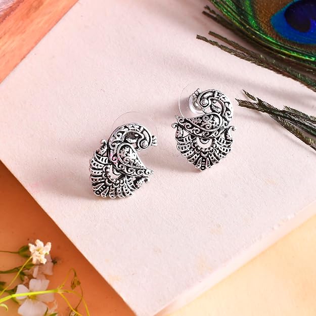 Silver Stud Earrings for Women in Oxidised Traditional Party Wear Design