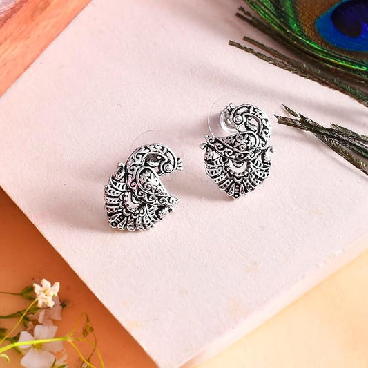 Silver Stud Earrings for Women in Oxidised Traditional Party Wear Design