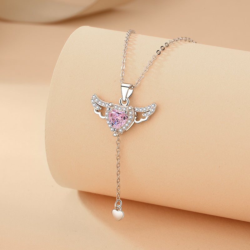 Moving Cupid Heart Angel Wings Tassel Necklace With Crystal Chain Women Jewelry Gift Valentine's Day
