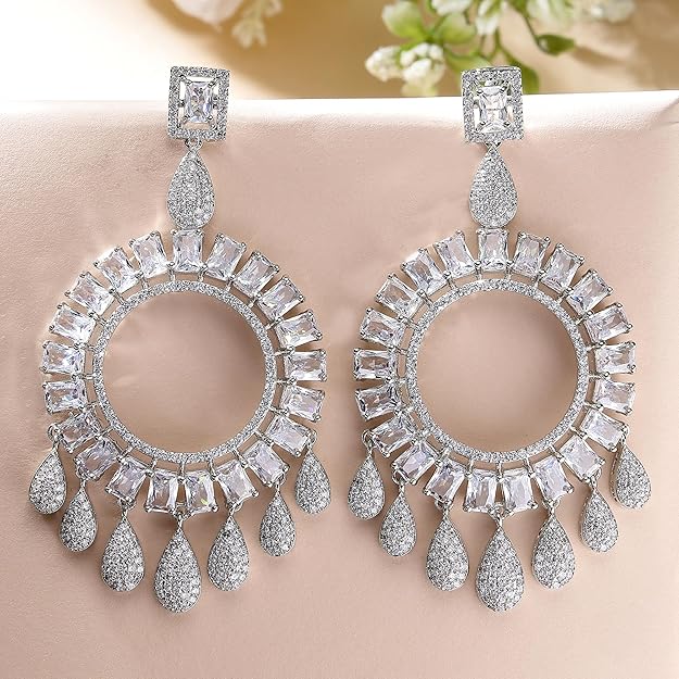 American Diamond Circular Handcrafted Drop Earrings