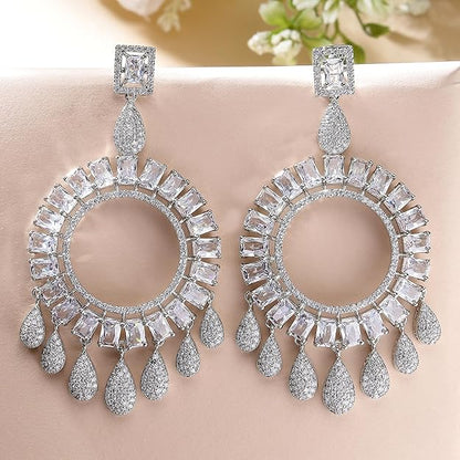 American Diamond Circular Handcrafted Drop Earrings