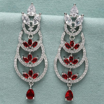 American Diamond Crescent Dangle Earrings