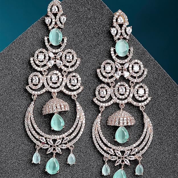 American Diamond Floral Chandelier Drop Earrings