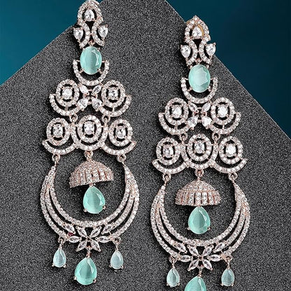 American Diamond Floral Chandelier Drop Earrings