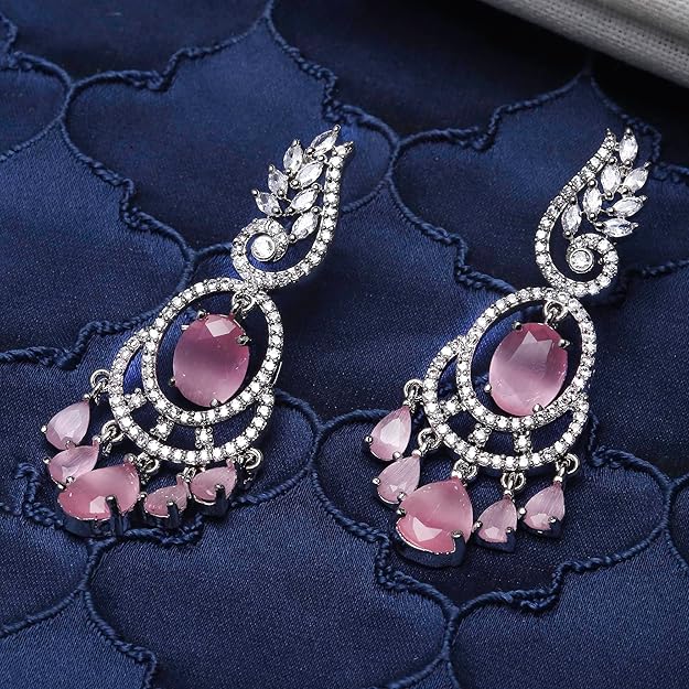 American Diamond Oval Leaf Drop Earrings