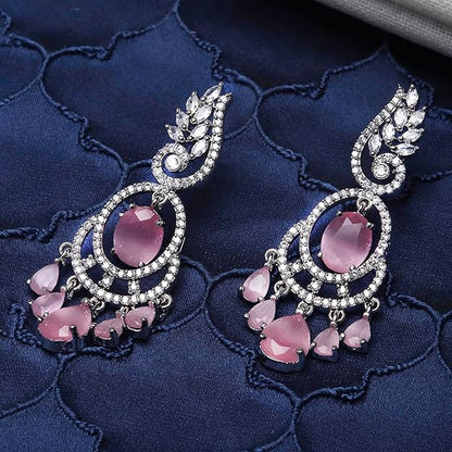 American Diamond Oval Leaf Drop Earrings