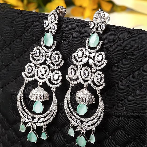 American Diamond Floral Chandelier Drop Earrings