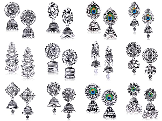 Chandbali Stylish Jhumkas Traditional Earrings Set of 12