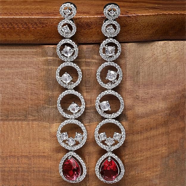 American Diamond Circular Drop Earrings