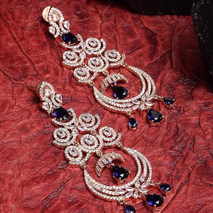 American Diamond Floral Chandelier Drop Earrings