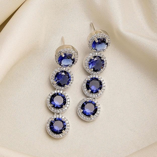 American Diamond Silver Tone Drop Earrings