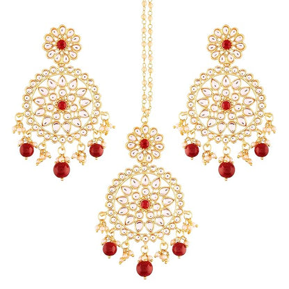 Indian Head Jewelry in 18K Gold Plated Kundan & Pearl Chandbali Earring Set