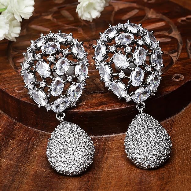 American Diamond Gunmetal Teardrop Earrings