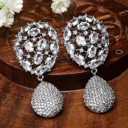 American Diamond Gunmetal Teardrop Earrings